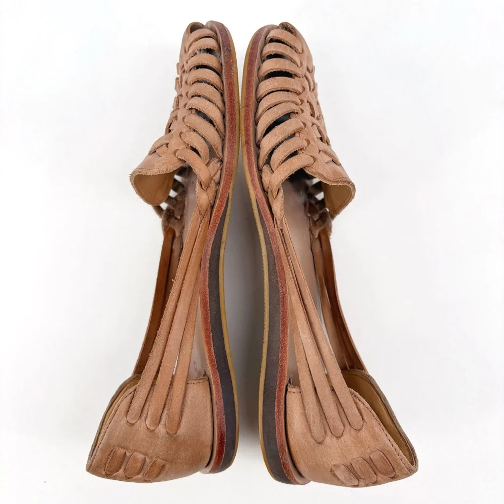 Women's Woven Leather Flats - Nude - Picture 9 of 15